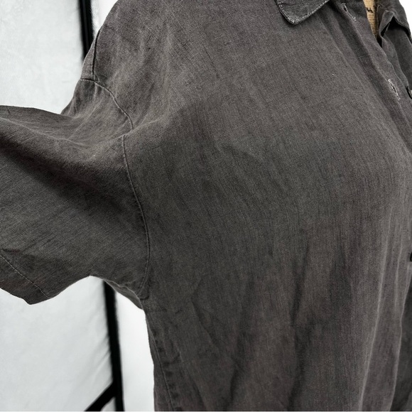 Vintage City Lights Short Sleeve Linen Button Up Oversized Dark Gray Blouse Top - Picture 12 of 12